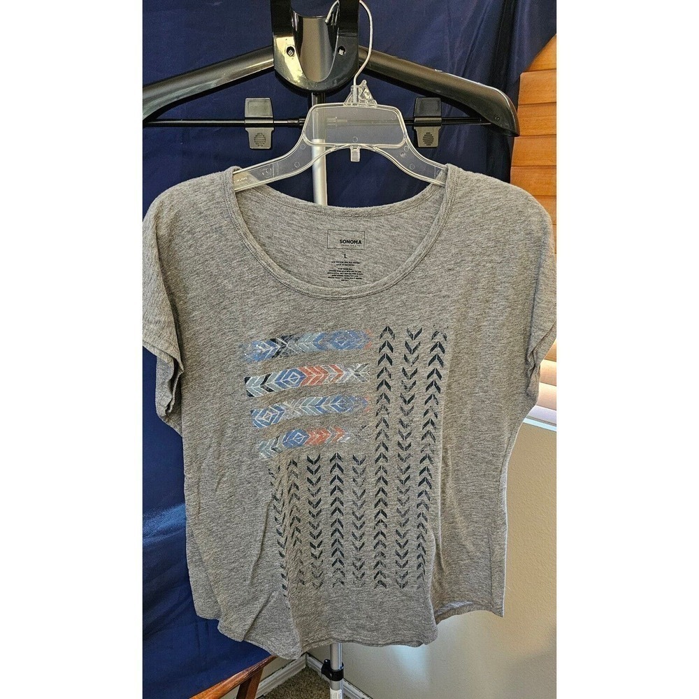 Sonoma Shirt Womens Large Short Sleeve Gray Printed T-Shirt
